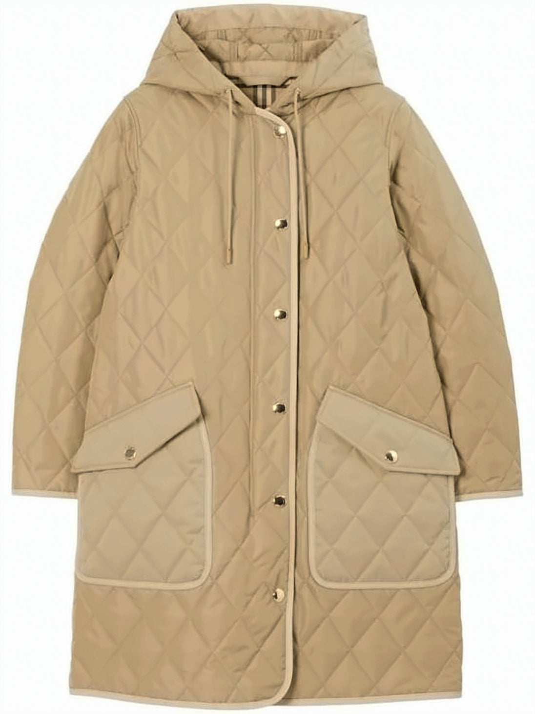 Diamond-Pattern Quilted Padded Coat with Hood