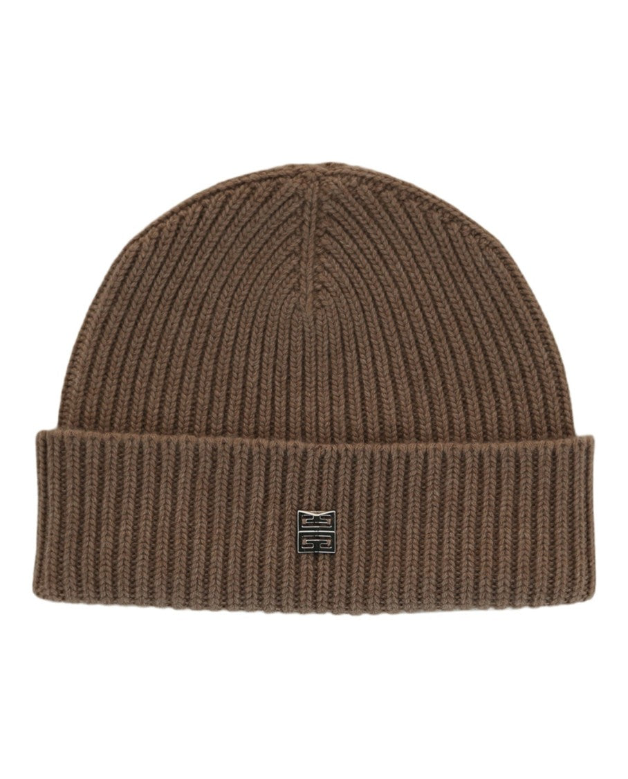 Textured Knit Ribbed Beanie With Monogram Accent