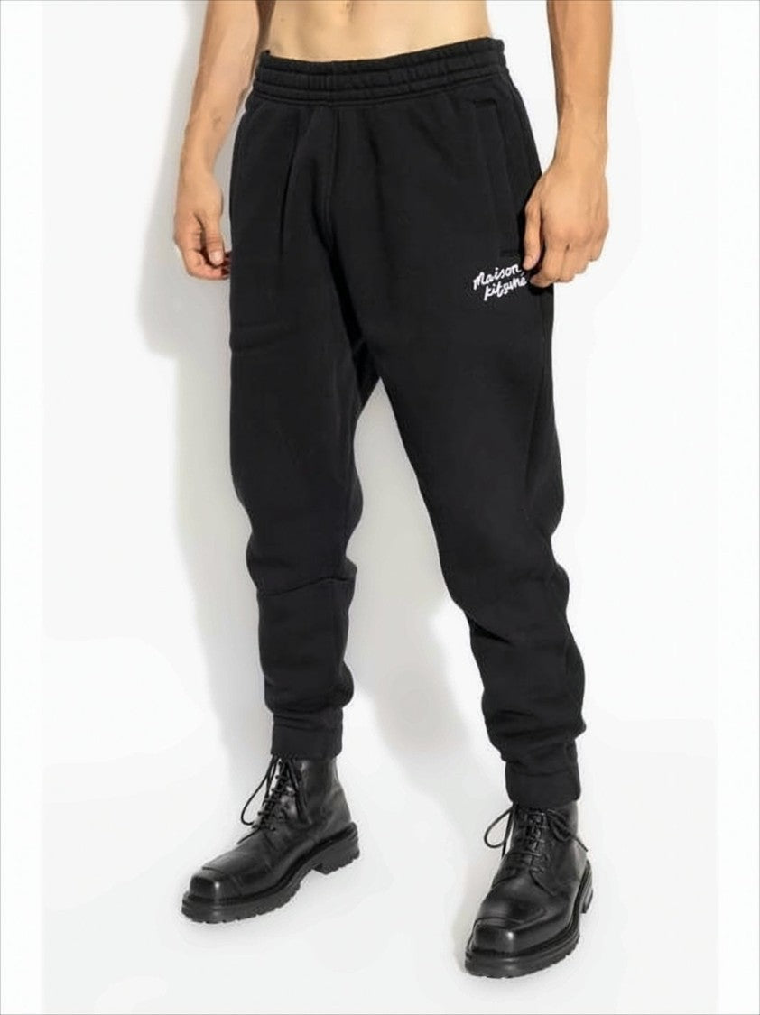 Relaxed Fit Black Cotton Jogger Pants With Embroidered Logo