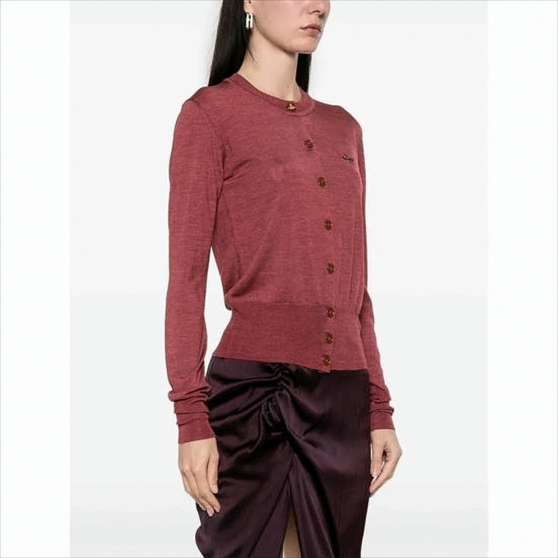 Fitted Red Knit Cardigan with Button Closure