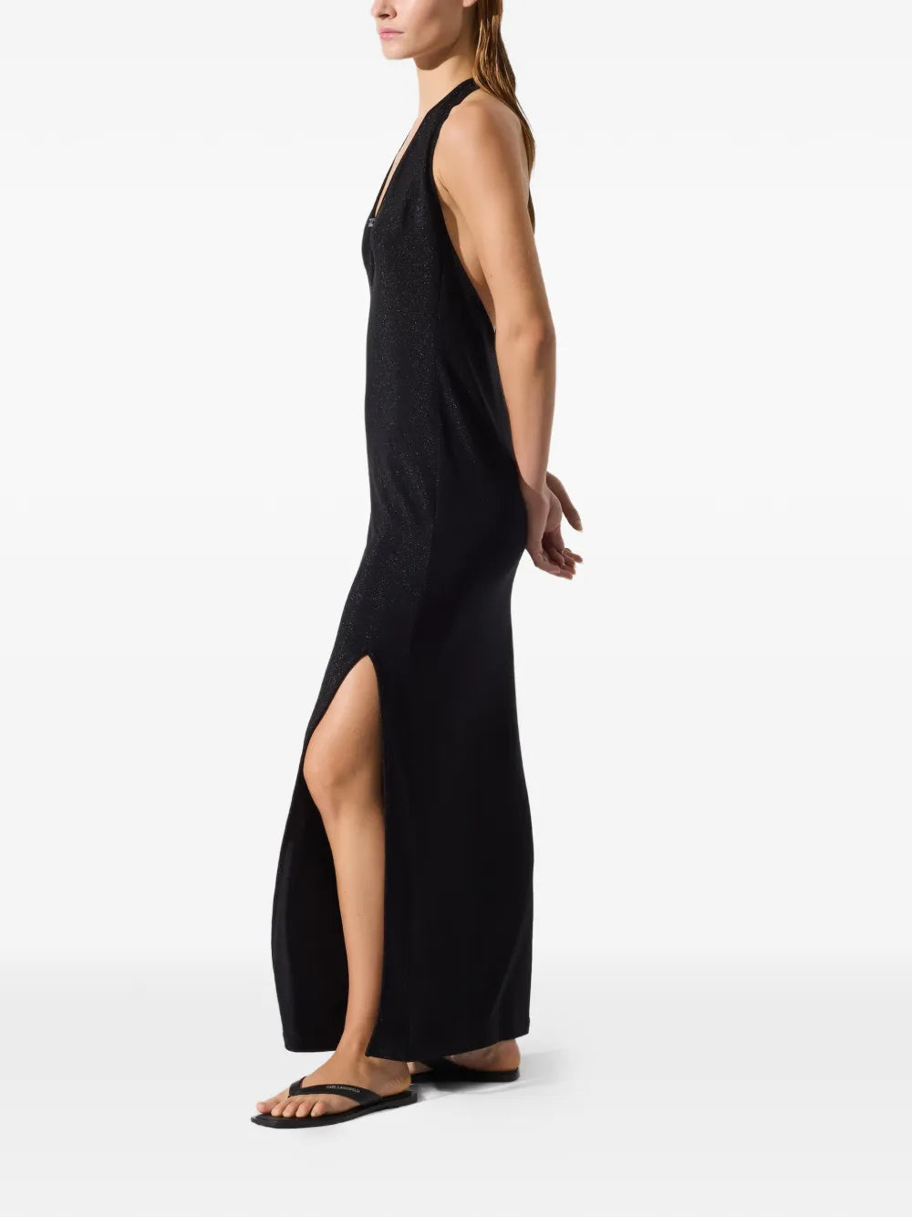 Maxi Dress with Deep V-Neckline and Open Back