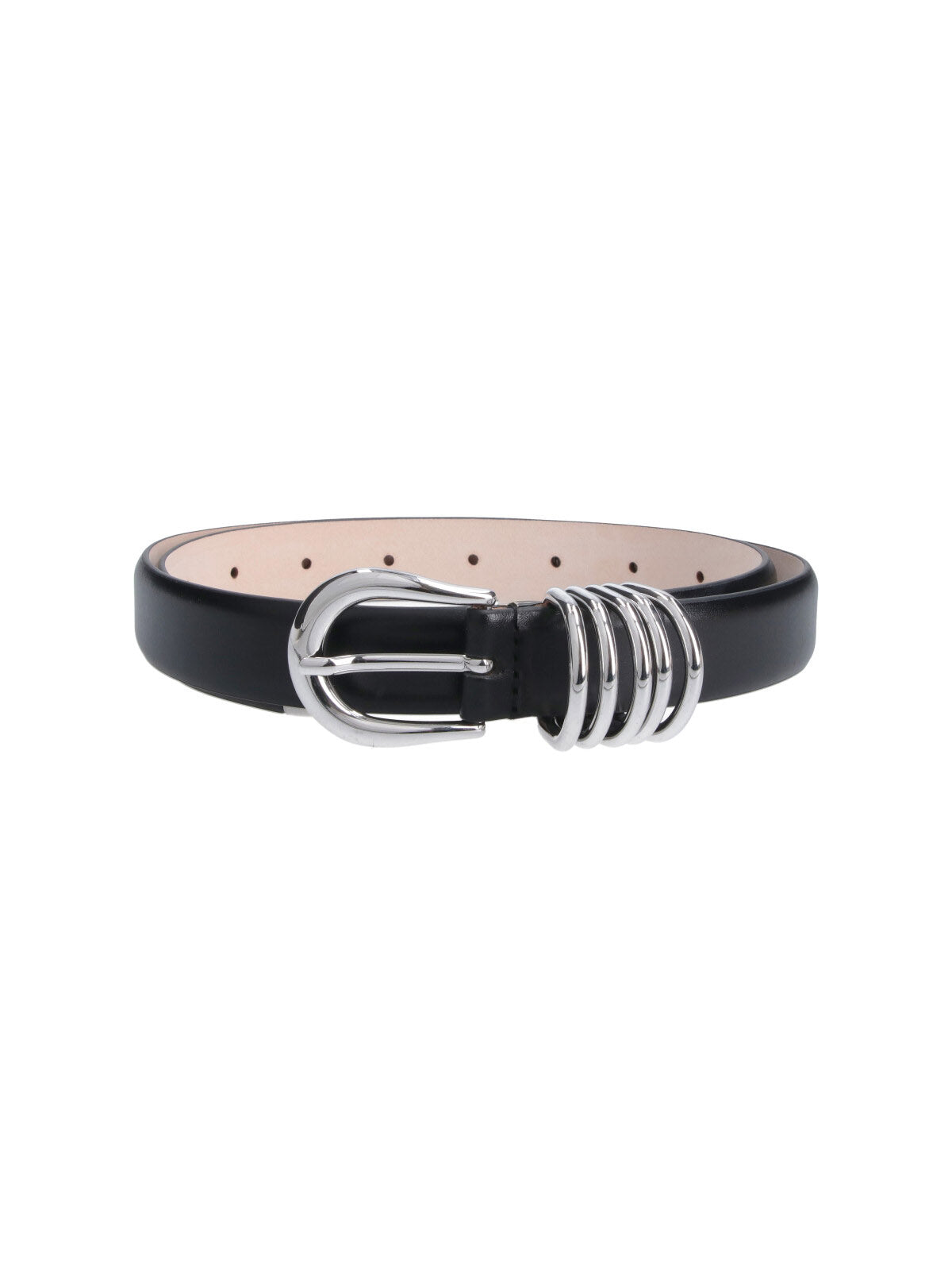 Black Hollyhock Silver Buckle Leather Belt