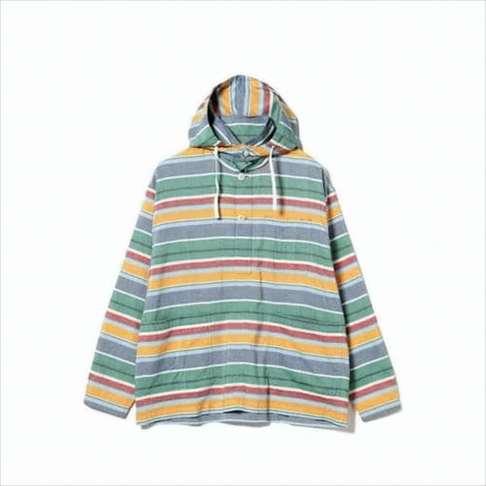 Striped Hooded Shirt with Button-Up Front and Chest Pocket