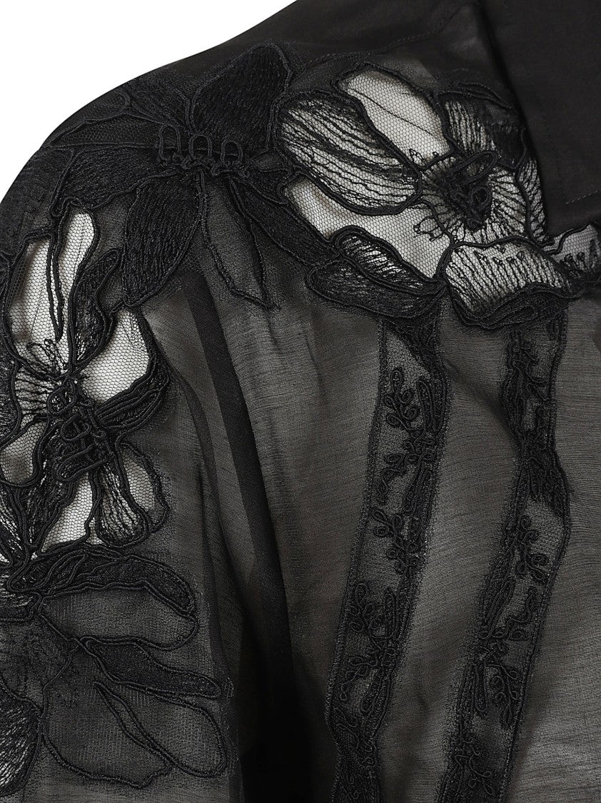 Sheer Black Shirt With Floral Embroidery