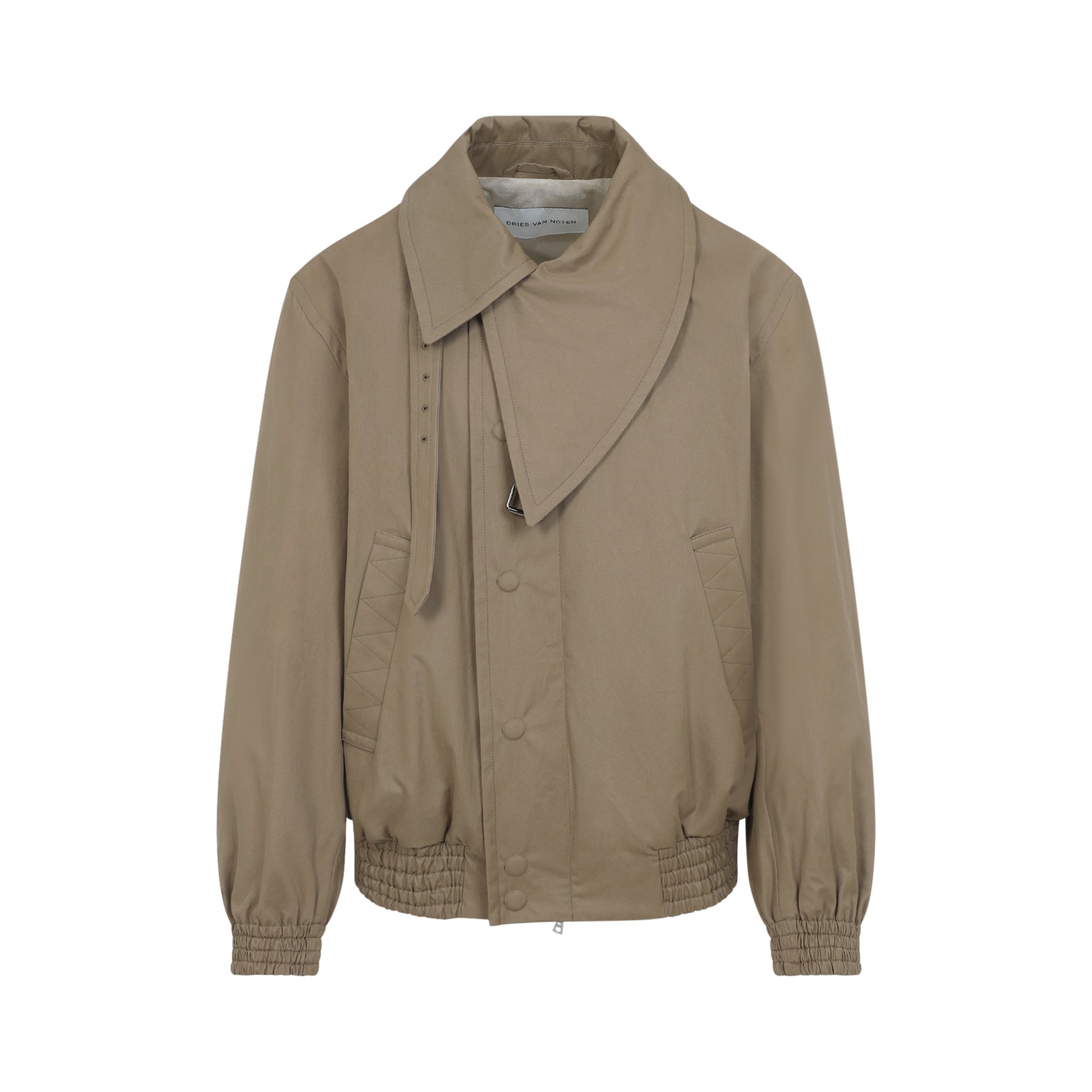 Asymmetrical Collar Cotton Jacket with Quilted Details