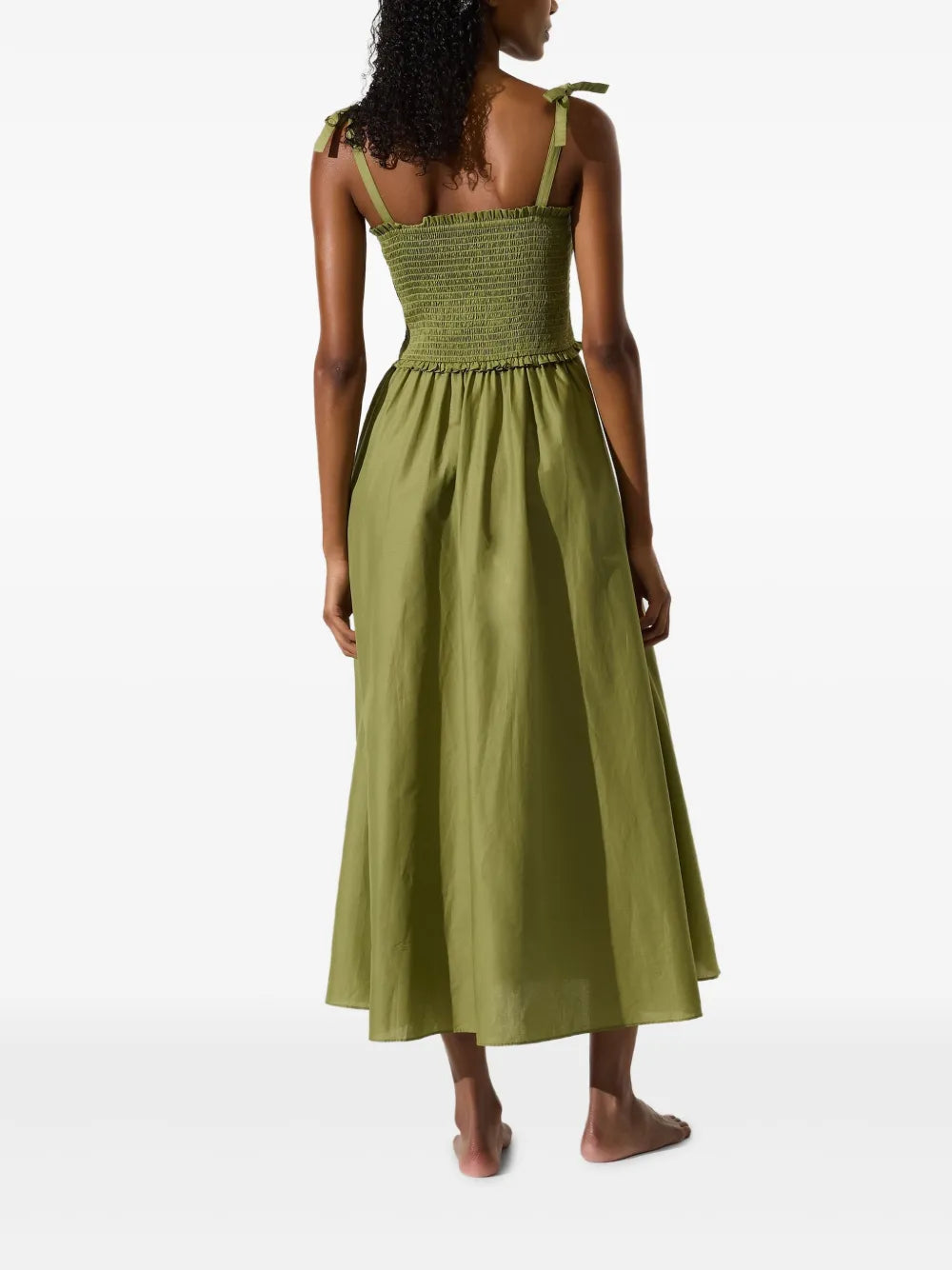 Midi Dress with Smocked Bodice and Square Neckline