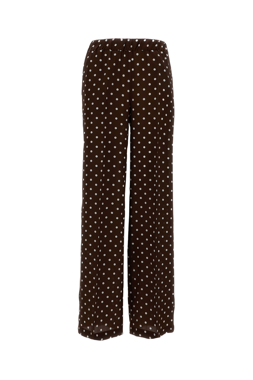 Brown Polka Dot Silk Trousers With Wide Leg