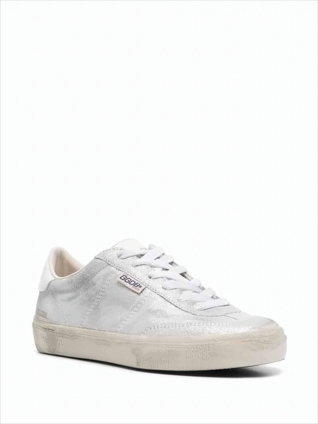 Metallic Silver Leather Low-Top Sneakers
