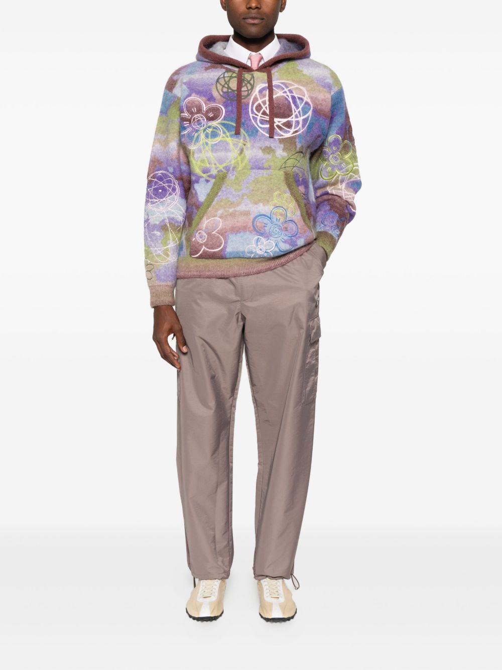 Multicolor Abstract Floral and Geometric Pattern Hoodie