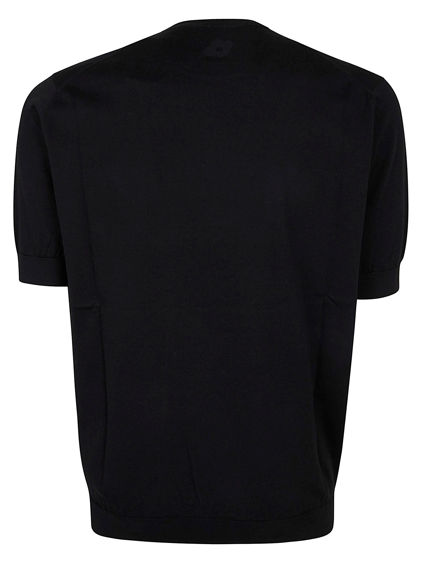 Short-Sleeve Crew Neck Black Cotton Sweater