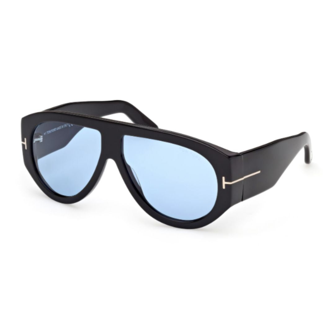 Ft1044 Oversized Black Acetate Aviator Sunglasses with T-shaped Metallic Detail