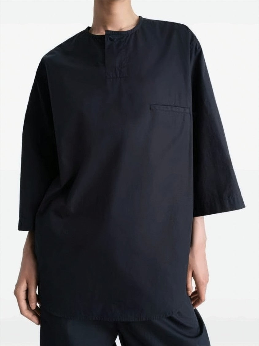 Boxy Black Blouse with Round Neckline