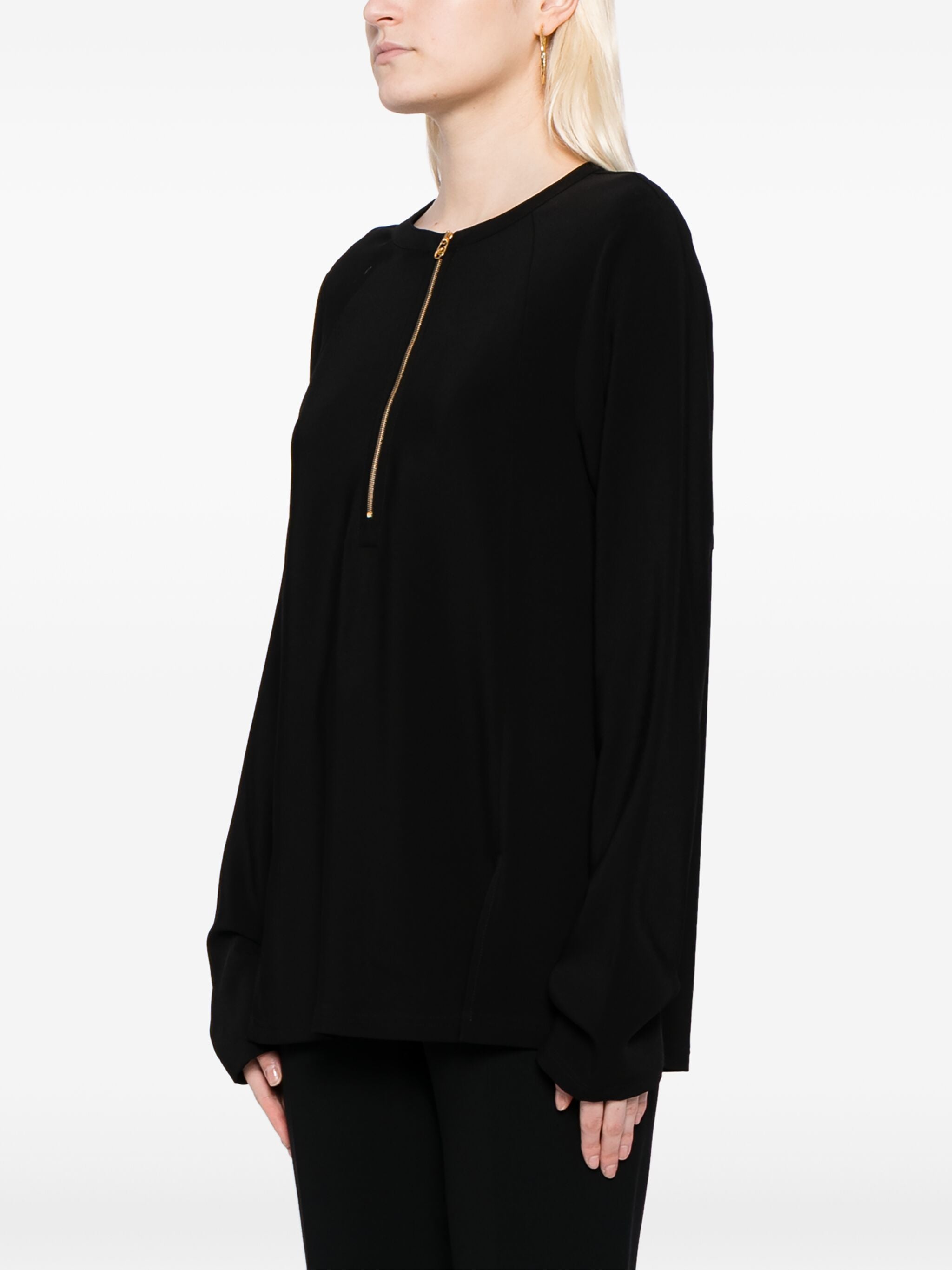 Black Iconic Zip Detailed Viscose Top