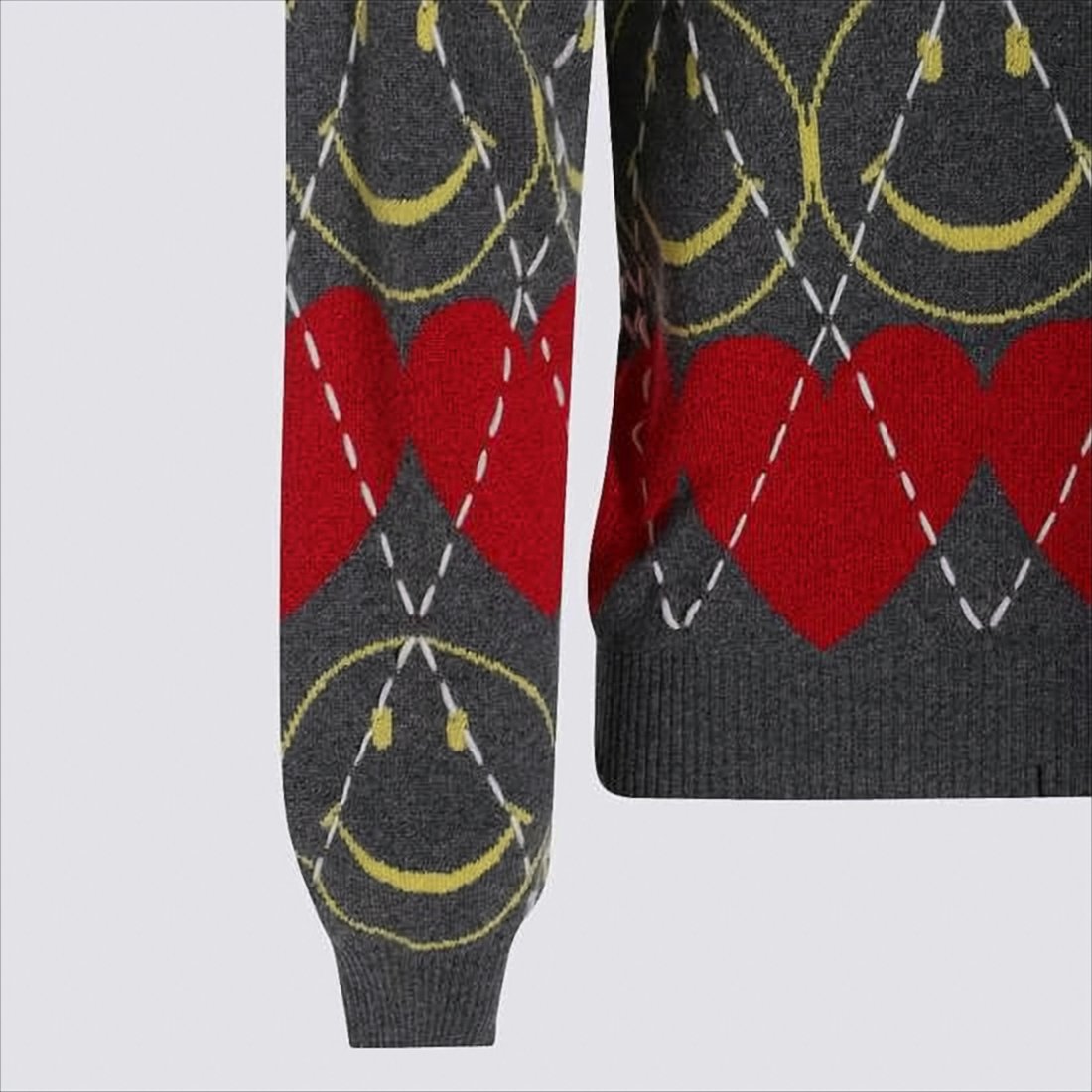 Grey Argyle Pattern Sweater with Playful Motifs