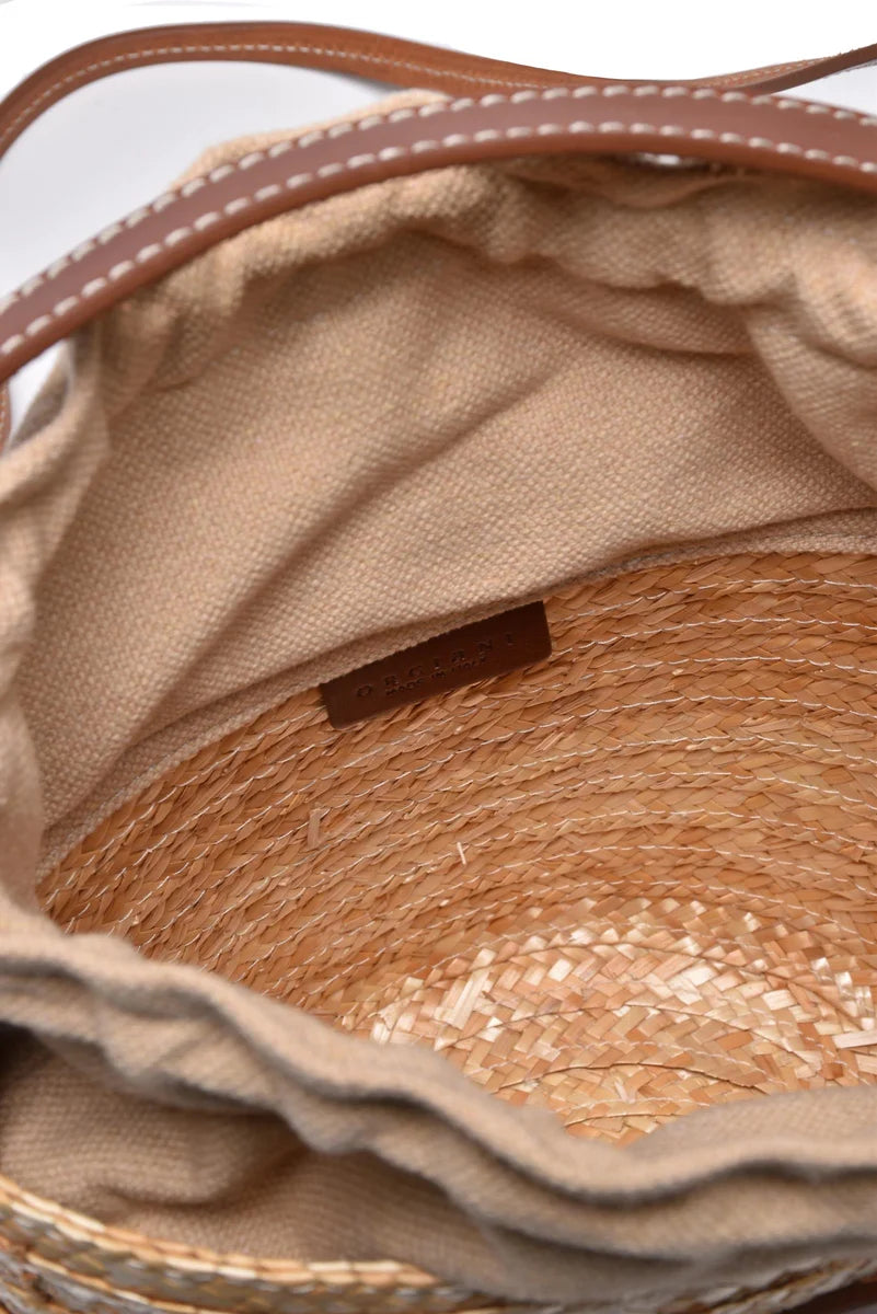 Mini Straw Bucket Bag - Beige/Brown