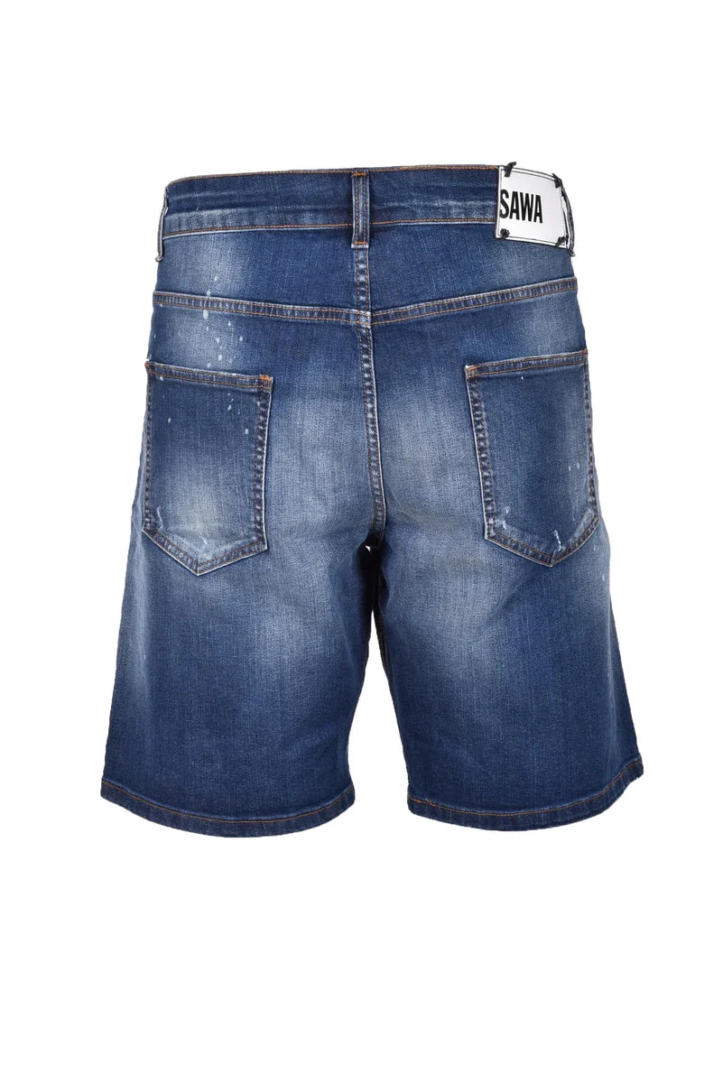 Denim Bermuda Shorts with Subtle Distressing
