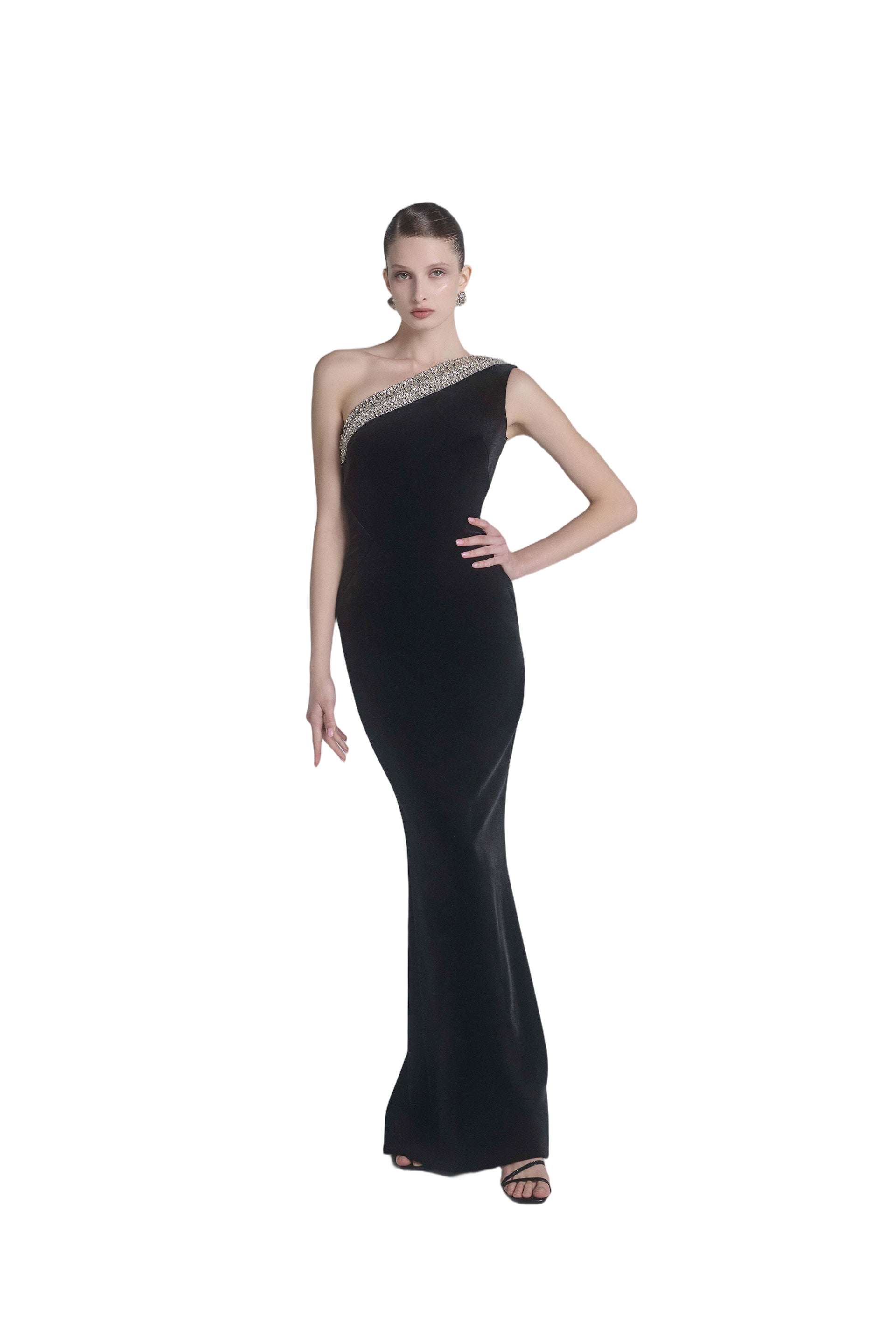 Crystal Embellished One-Shoulder Dress