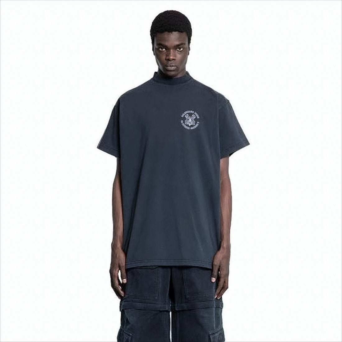 Loose-Fitting Black T-Shirt with High Neckline
