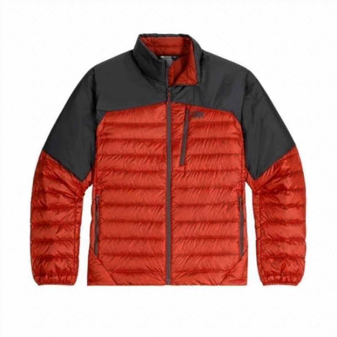 Quilted Puffer Jacket With High Collar And Contrasting Fabric