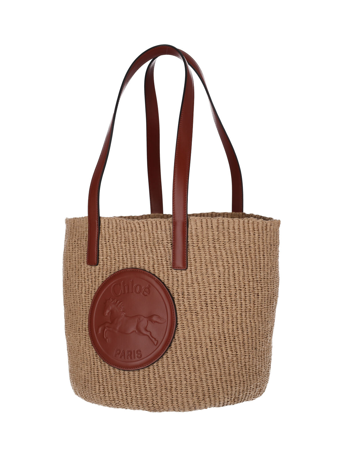 Medium Raffia Tote With Leather Handles