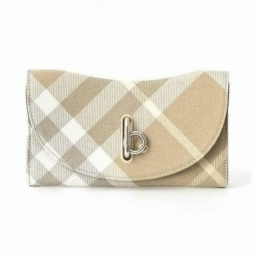 Beige and White Check Pattern Long Wallet