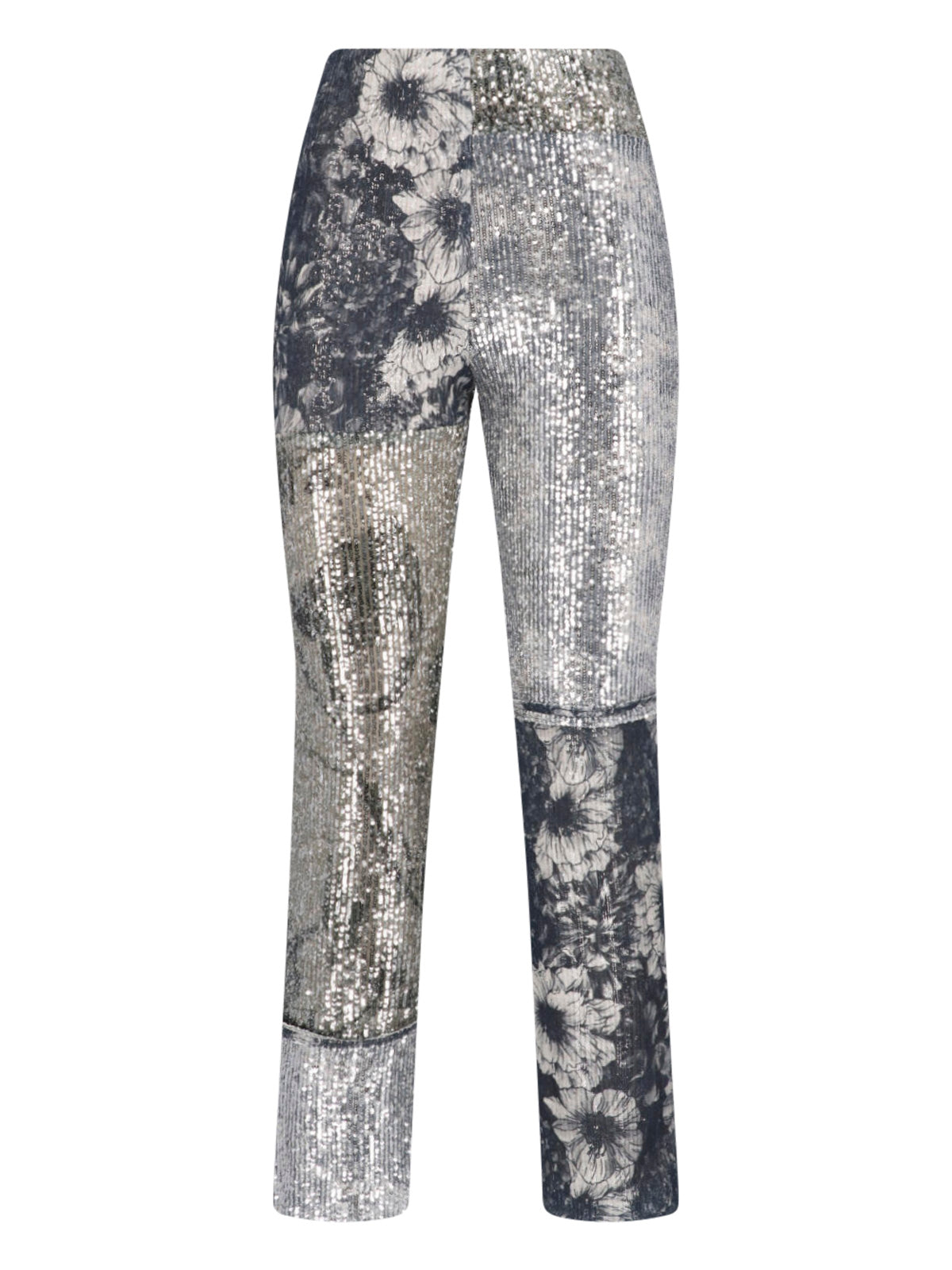 Monochrome Patchwork Floral Sequin Trousers