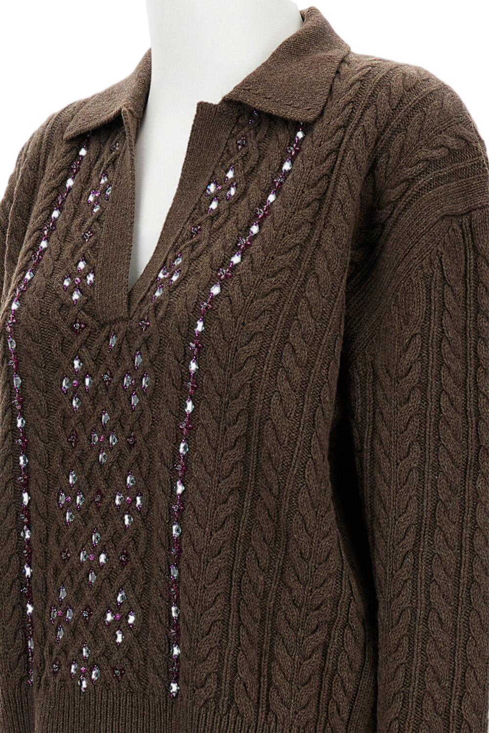 Embroidered Cable Knit Sweater