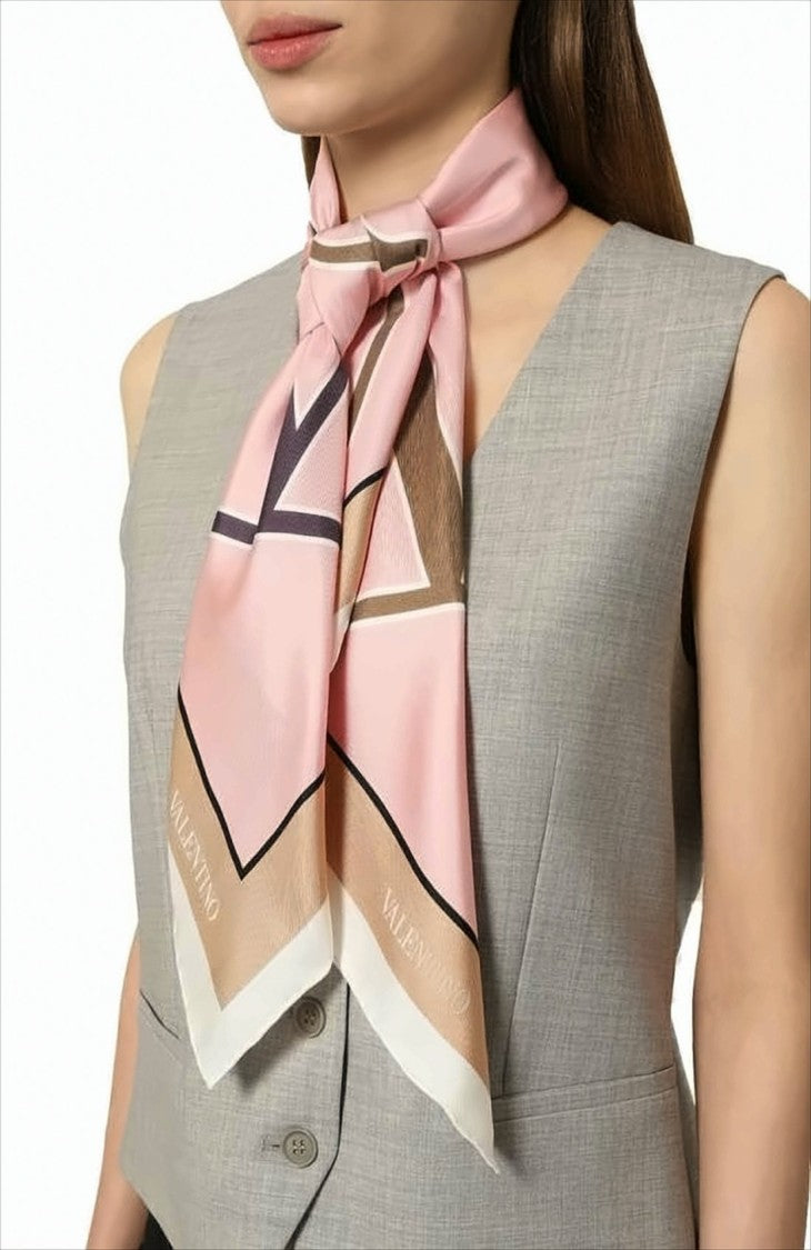 Silk Scarf with Overlapping Letters and Framed Edges