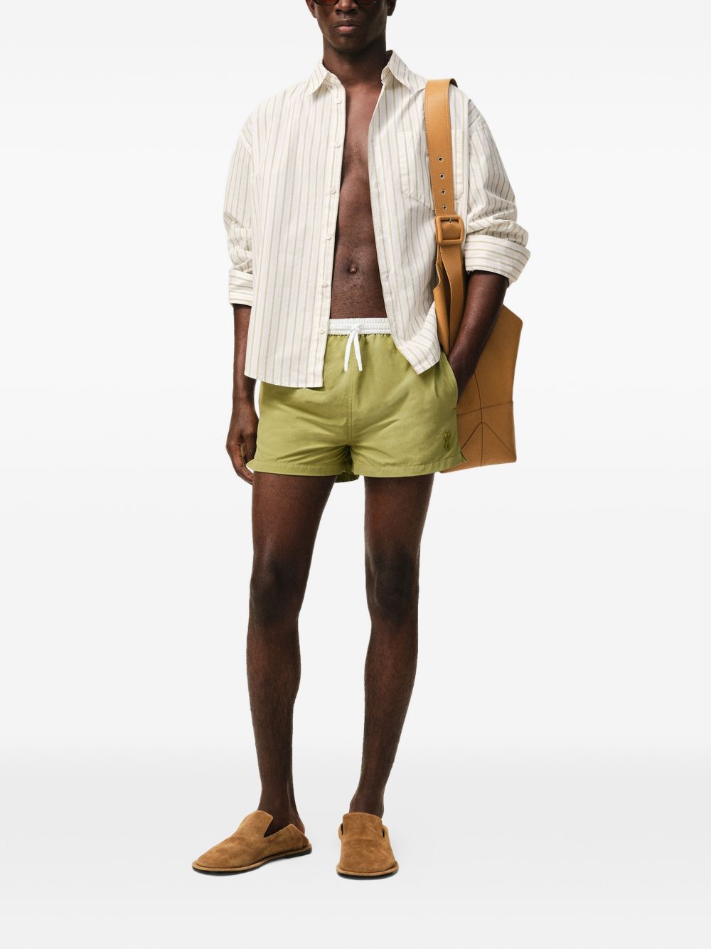 Tailored Olive Green Shorts with Contrasting Waistband