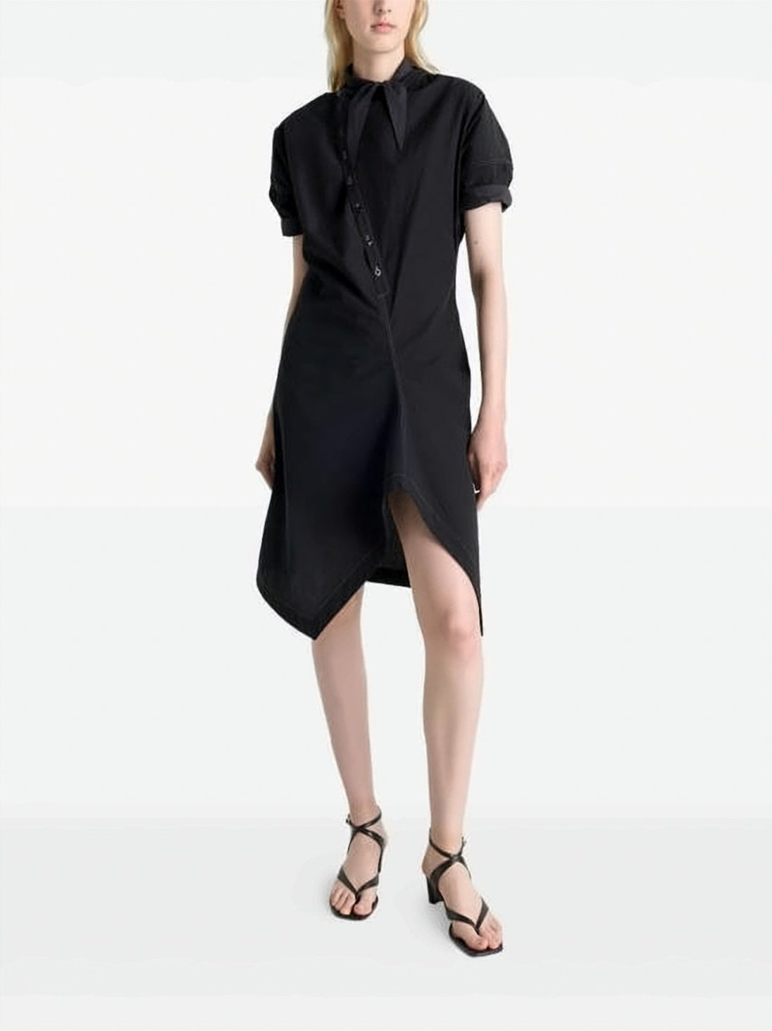 Asymmetrical Button Closure Midi Dress with Structured Silhouette
