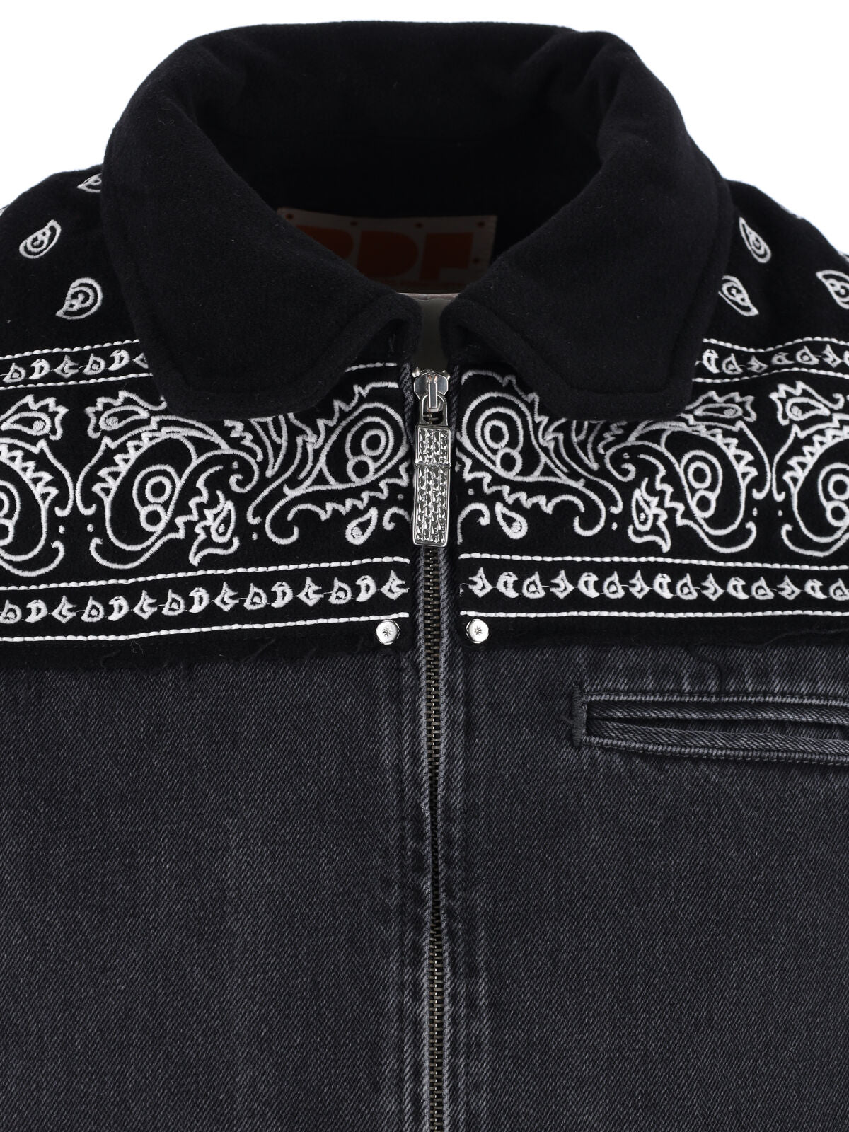 Black Bandana Print Boxy Denim Jacket