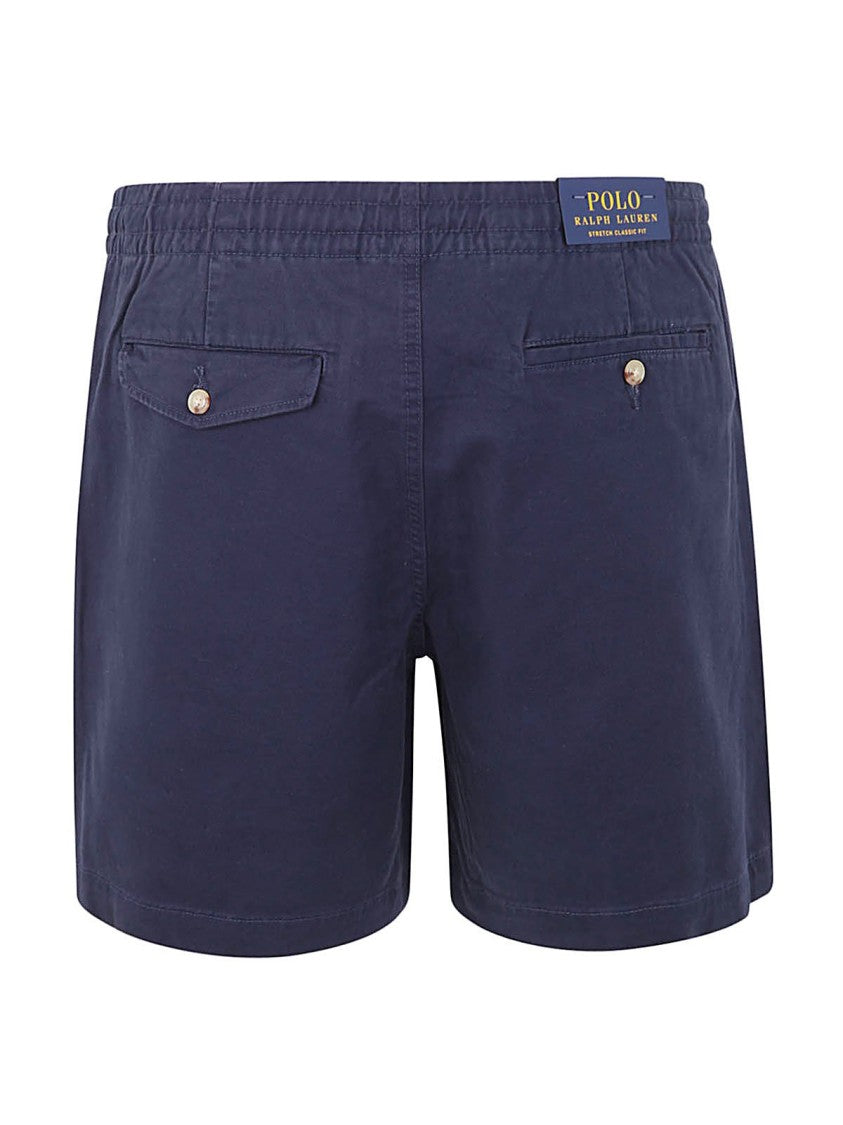 Deep Navy Tailored Shorts with Elastic Waistband and Button Closure