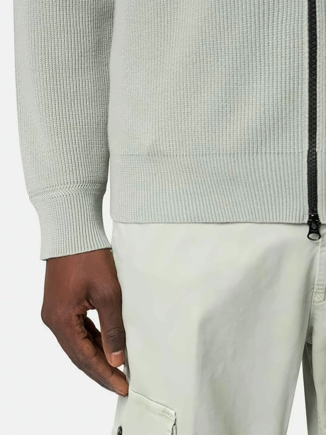 Ribbed Knit Zip-Up Sweater with High Collar