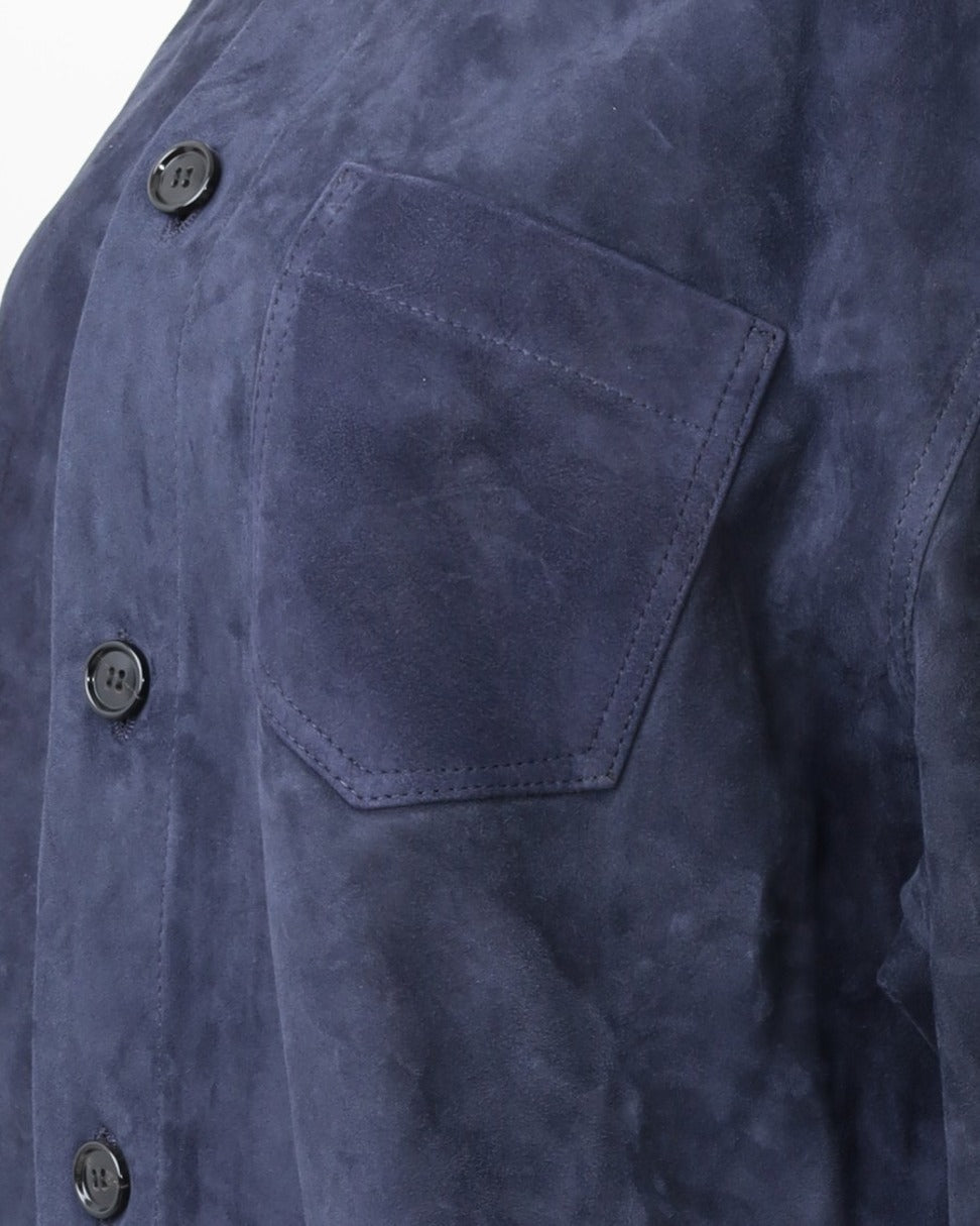 Blue Goat Leather Jacket With Adjustable Hem