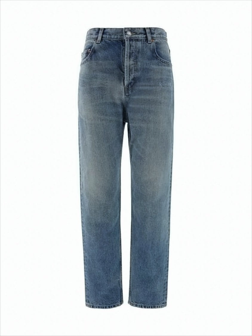 Straight-Leg Denim Pants with Subtle Distressed Hem