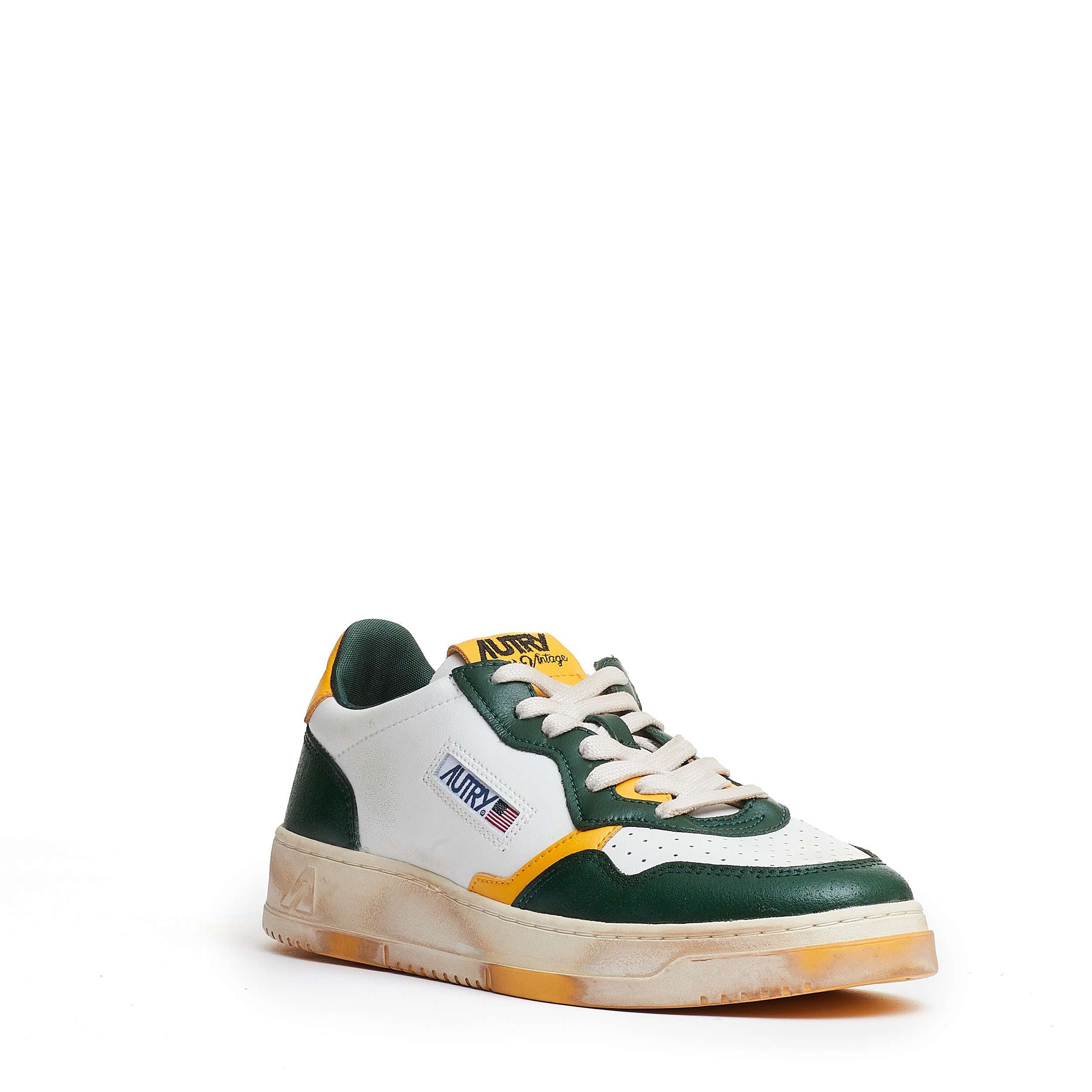 White/Green/Yellow Medalist Low Super Vintage Leather Sneakers