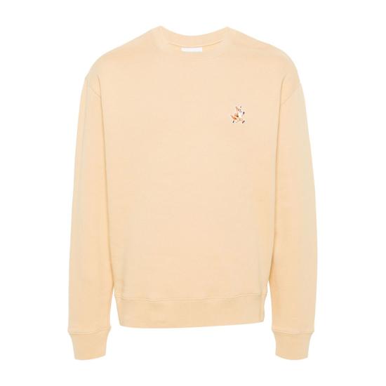Long-Sleeve Crewneck Shirt In Soft Light Beige With Embroidered Fox Logo