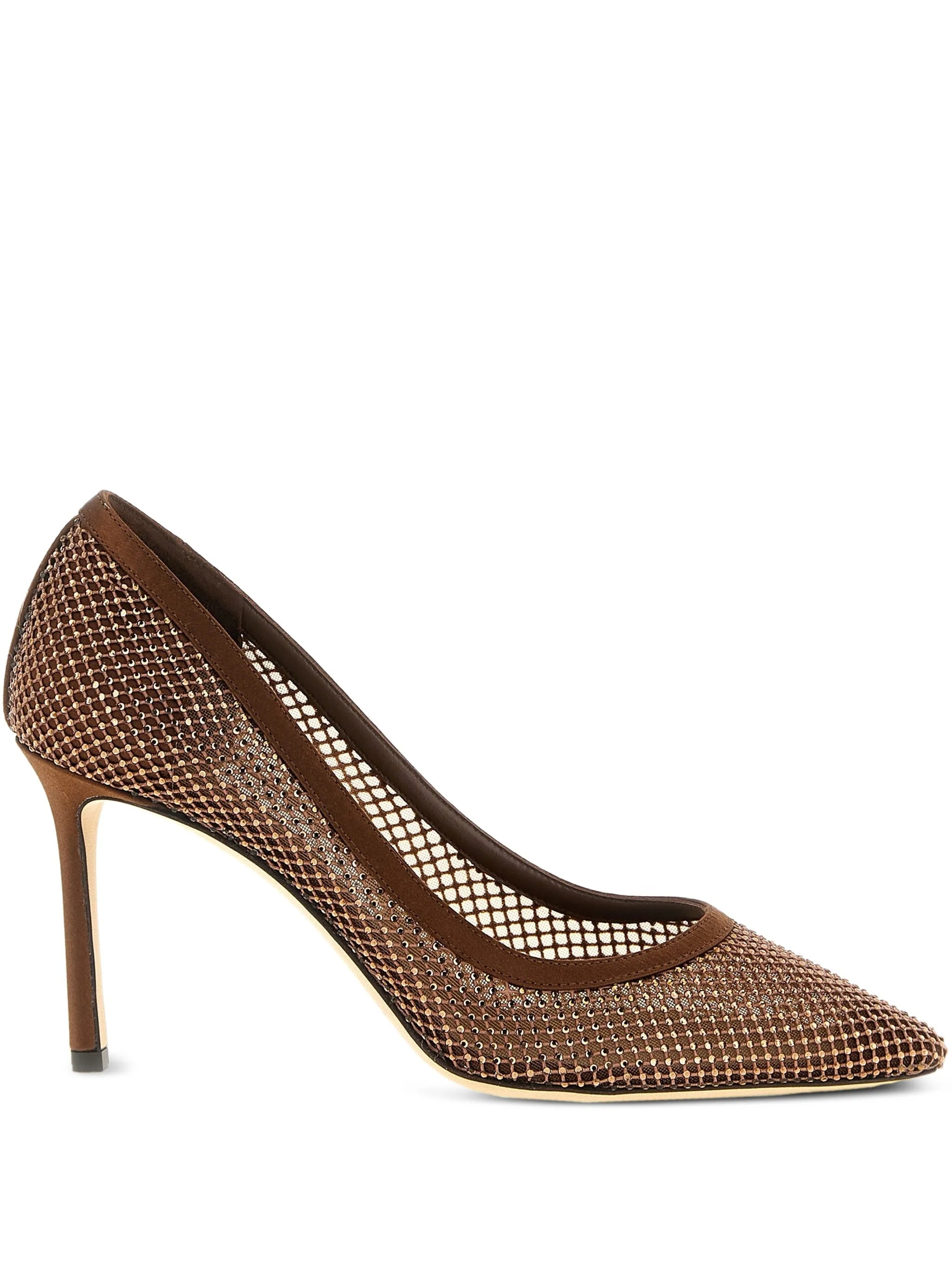 Brown Romy 85 Mesh Pointed Pumps