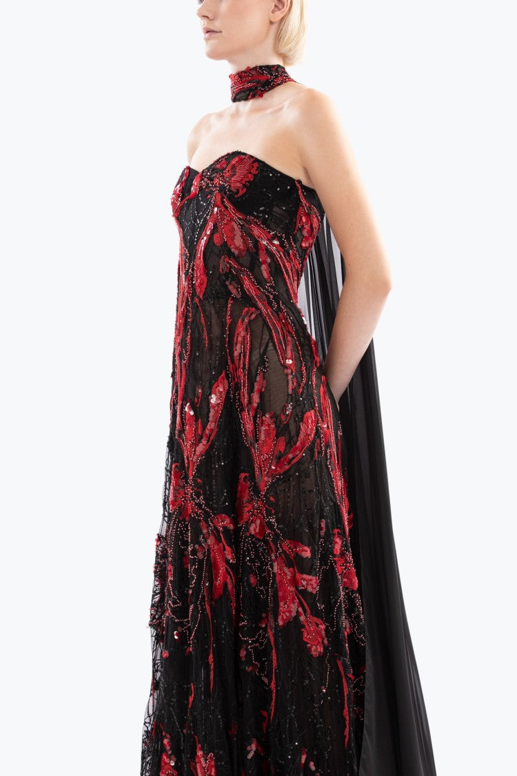 Embroidered Strapless Dress