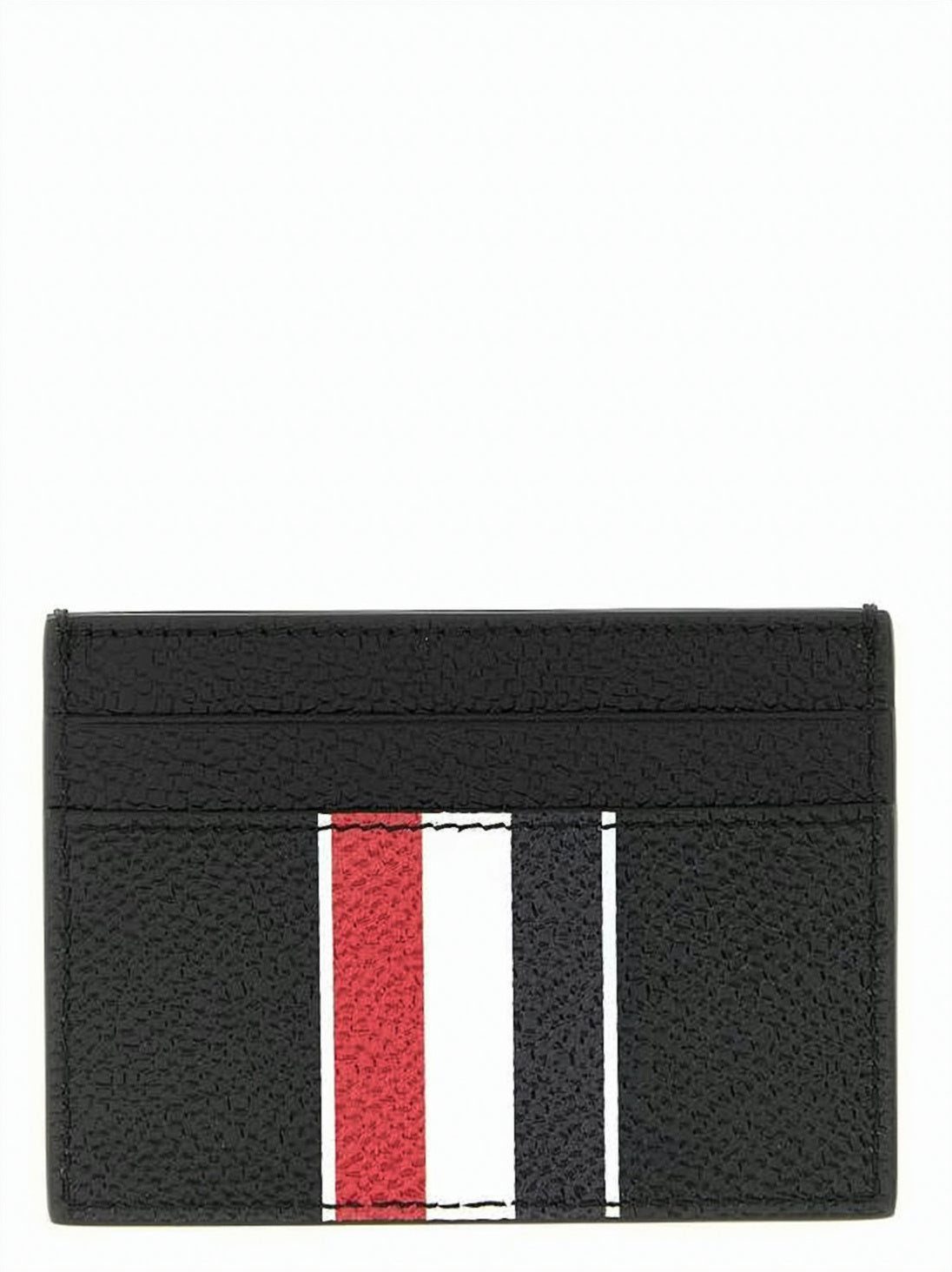 Pebble Grain Leather Card Holder with RWB Stripe Detail