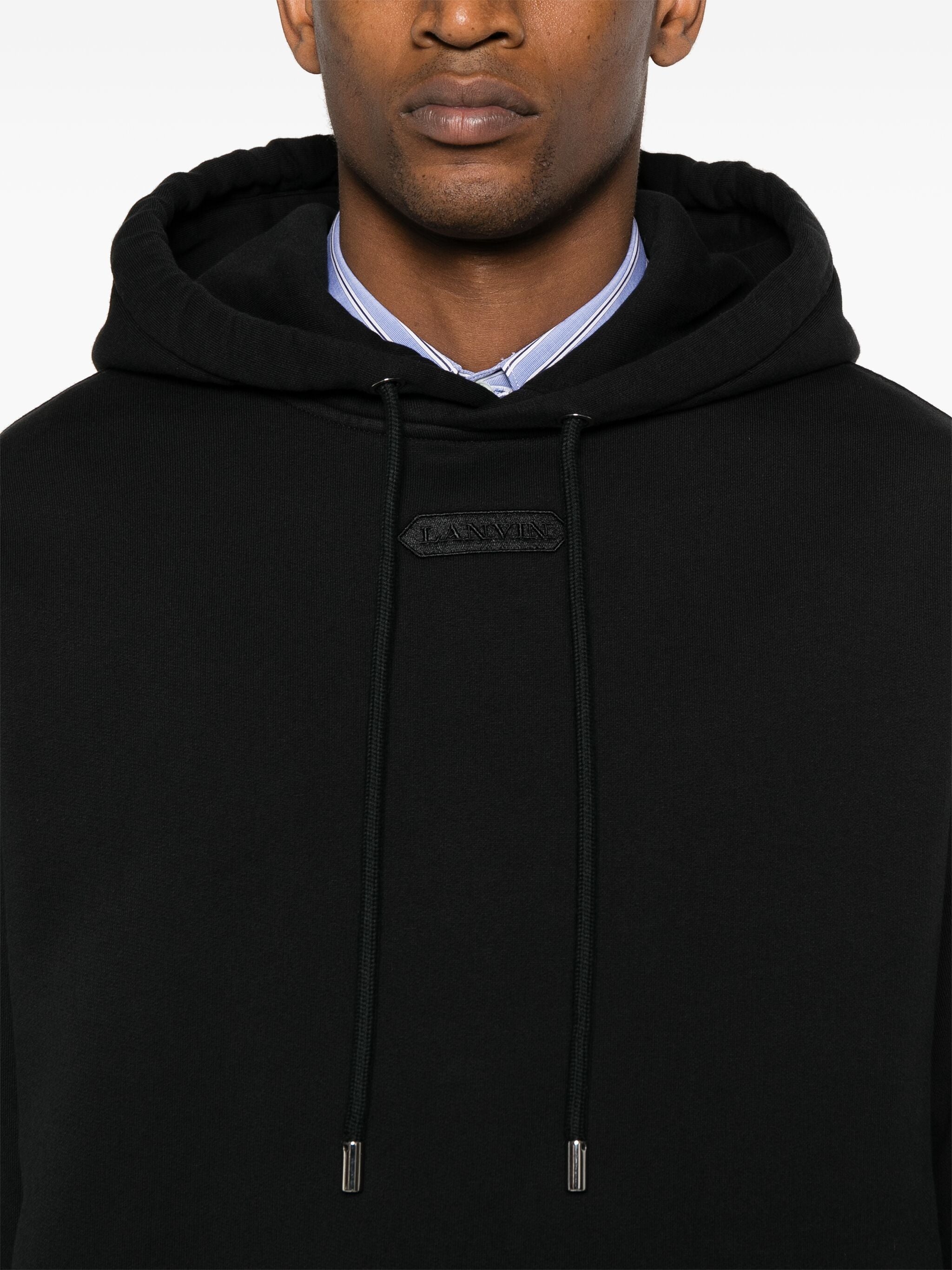Black Patch Relaxed Fit Cotton Hoodie