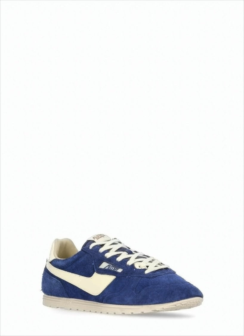Deep Blue Suede Sneakers with Cream Leather Accents
