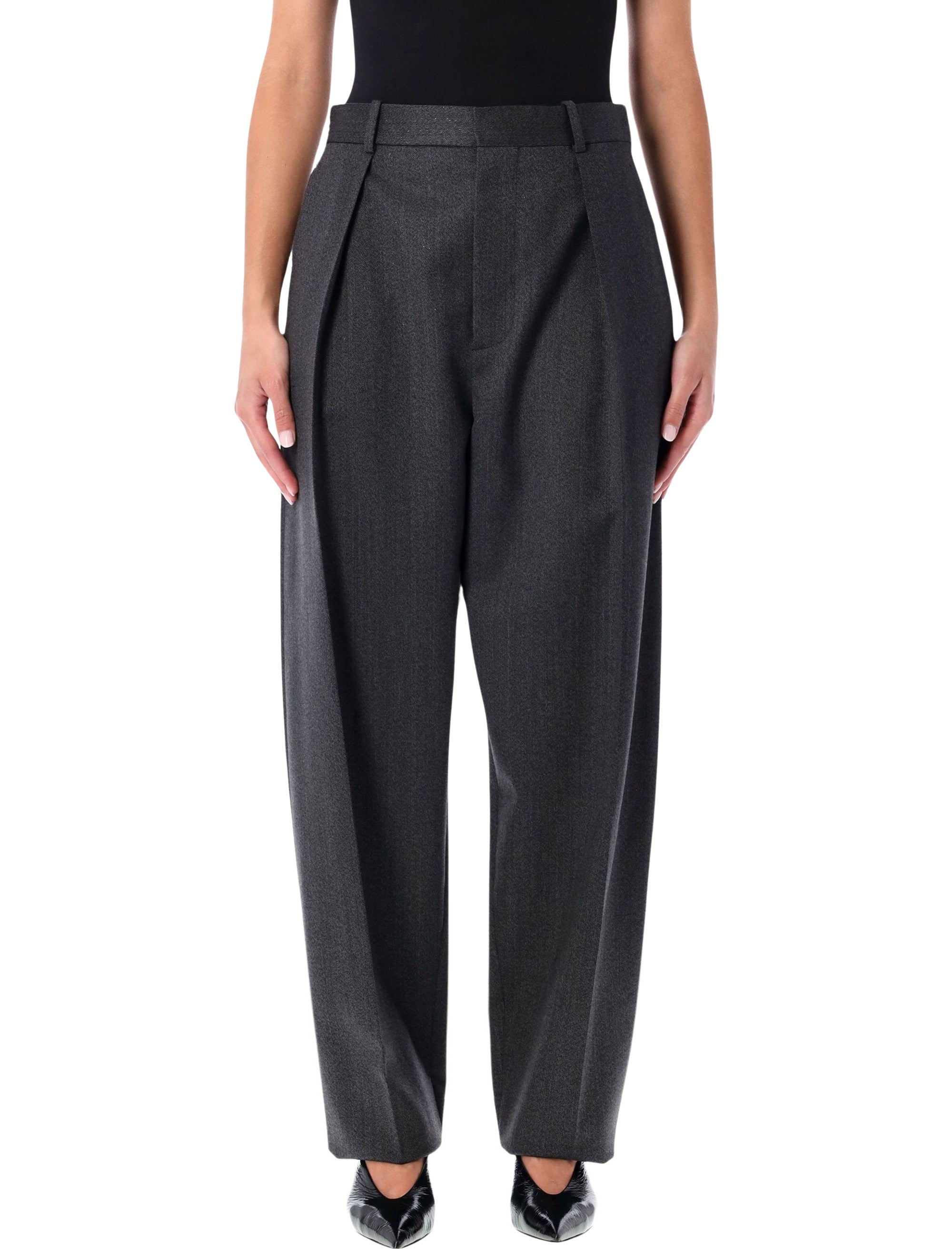 Grey Moiré Wool Pleated Trousers