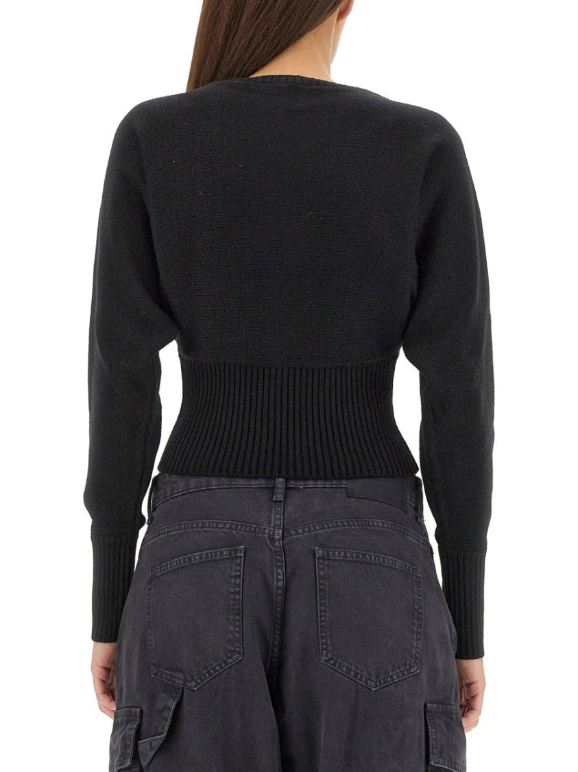 Cropped Black Jersey With Rhinestone Peace Symbol
