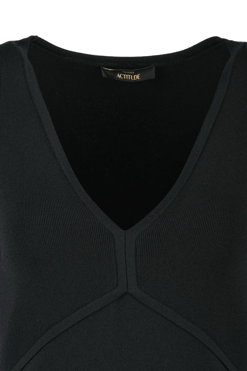 Knitted Flared Dress - Black