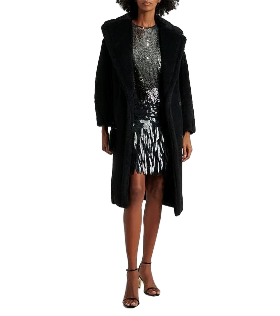 Plush Textured Long Coat with Notched Collar