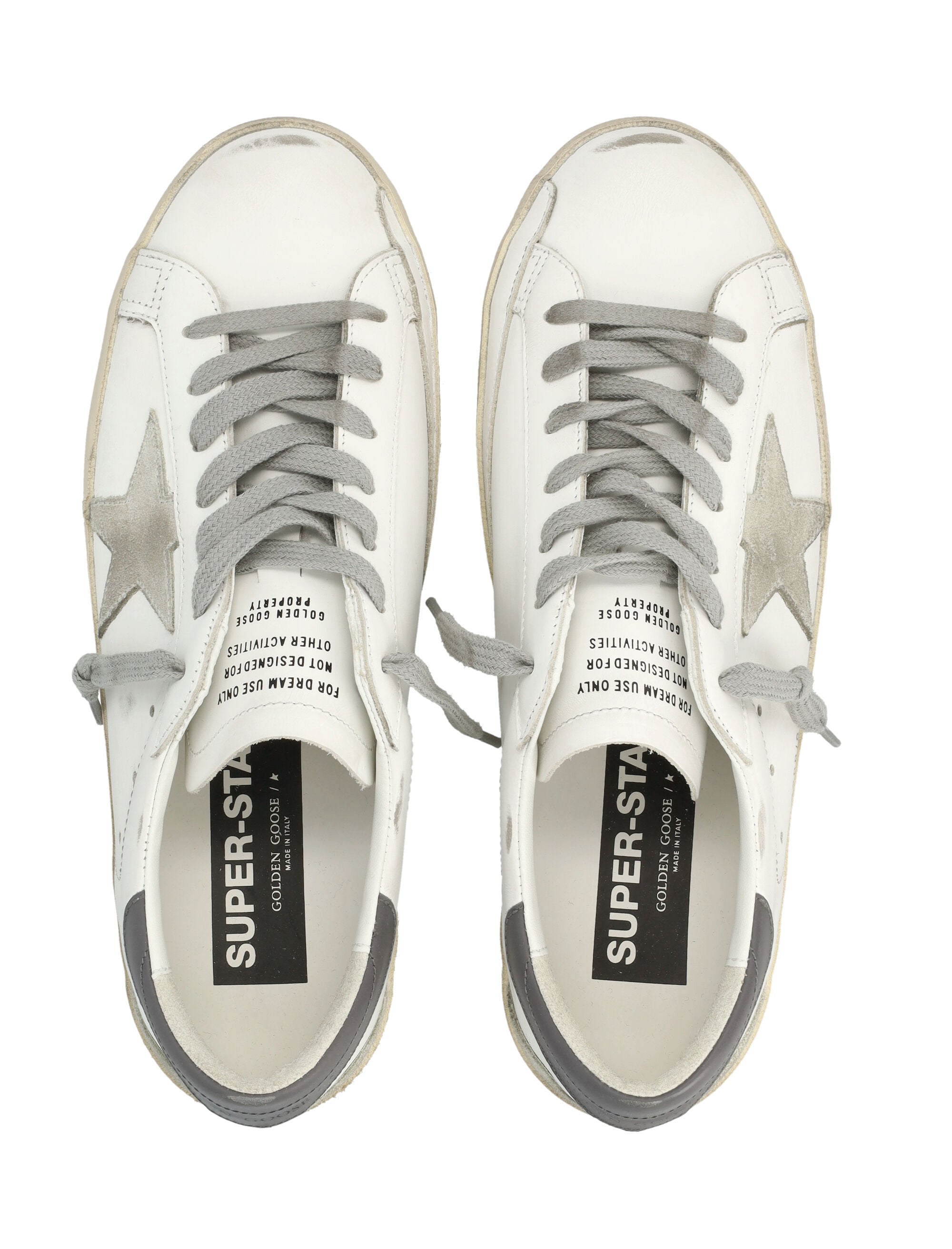 Low-Top White Leather Sneakers with Distressed Vintage Finish