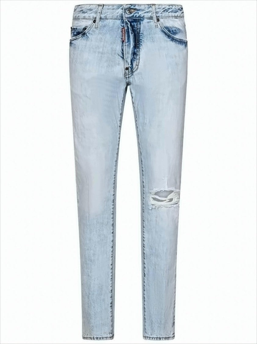 Light Wash Distressed Slim Fit Denim Pants