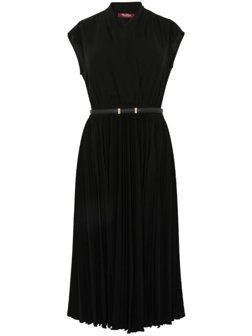 Elegant Black Midi Dress With Pleated Skirt
