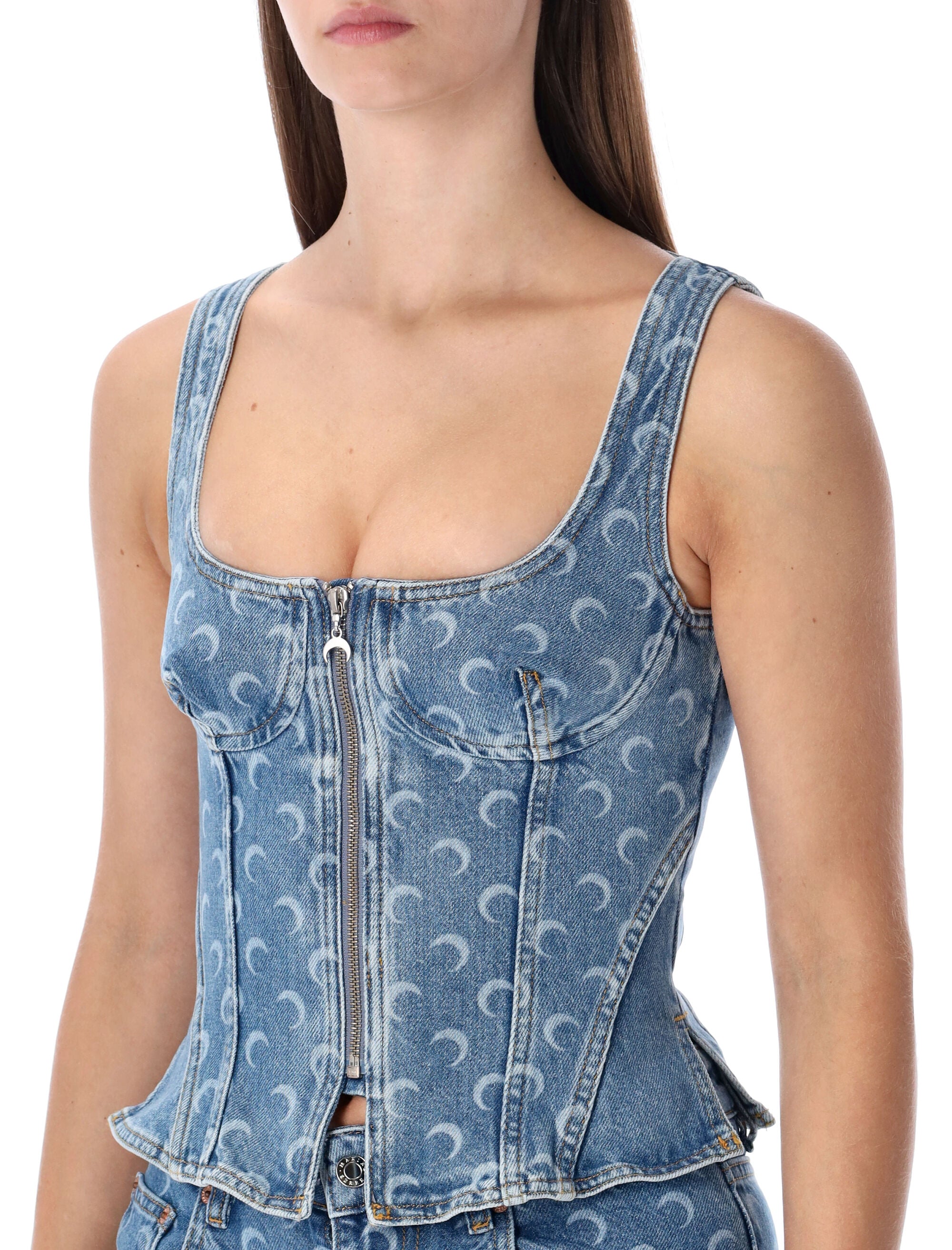 Moon Laser Denim Bustier Top
